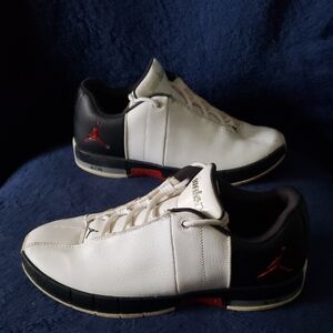 Jordan Men's White and Black Sneakers with Red Accents